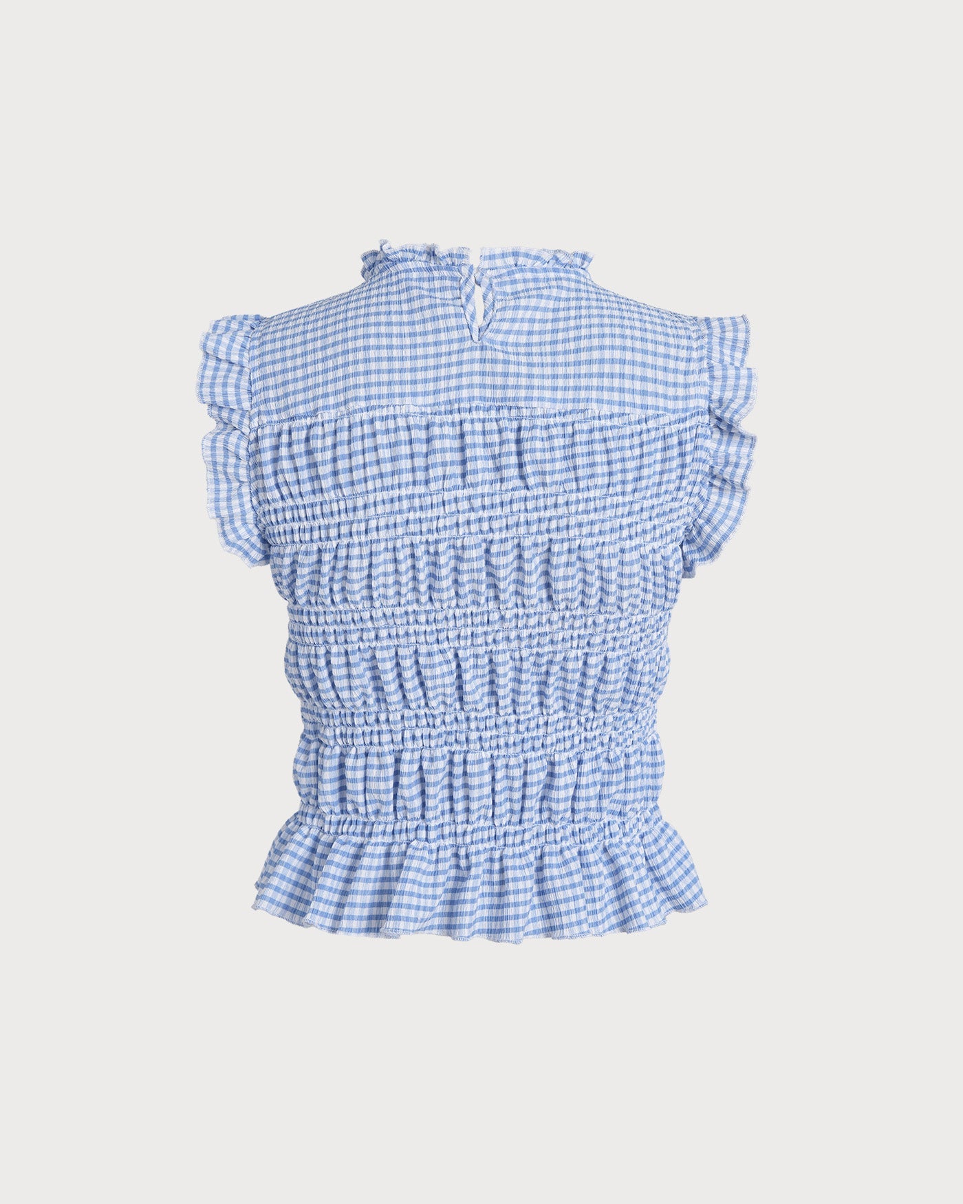 Blue Plaid Shirred Button Tank