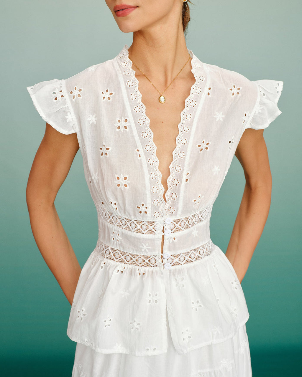 White V Neck Cut Out Tee