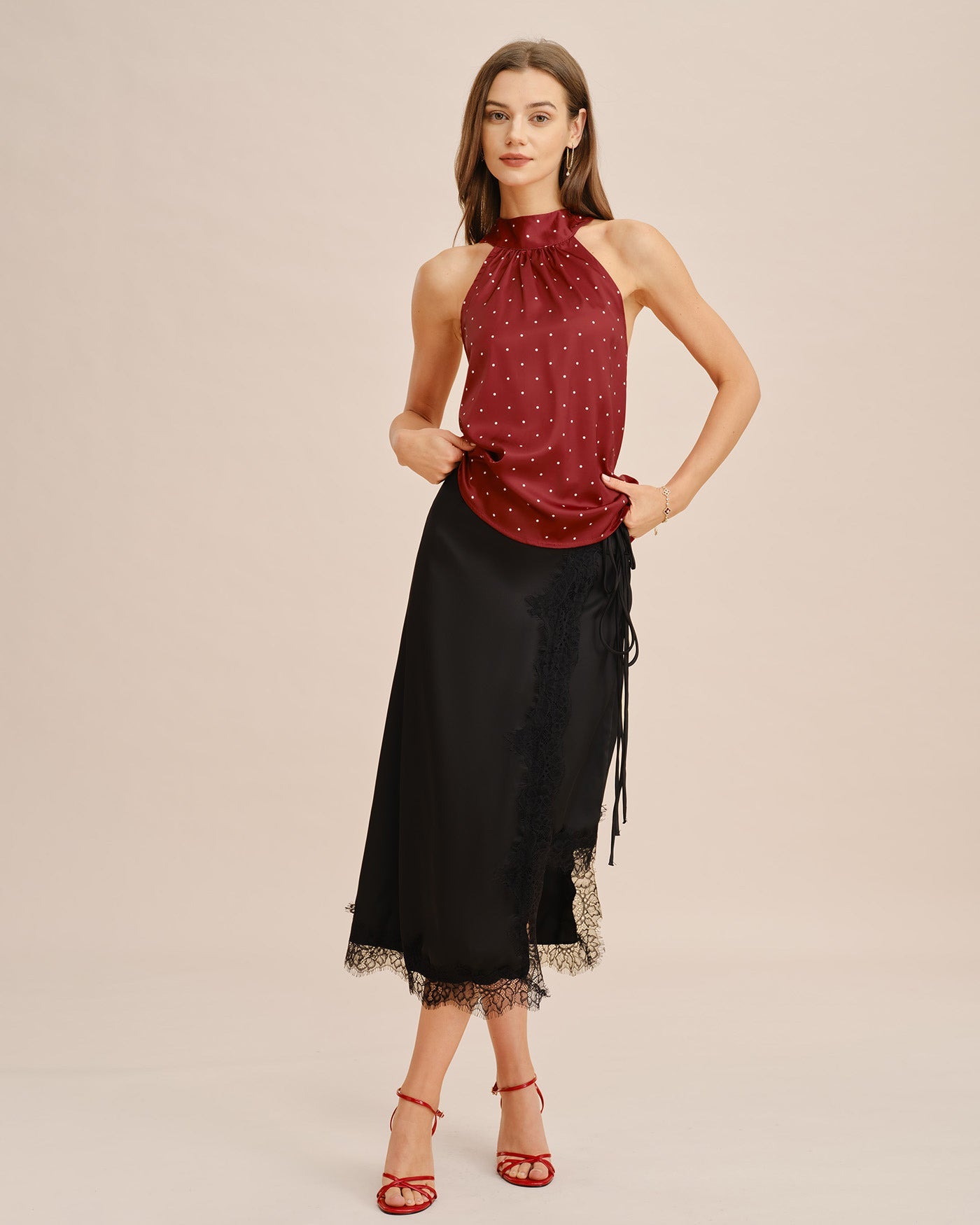 Red Polka Dot Halter Tank Top