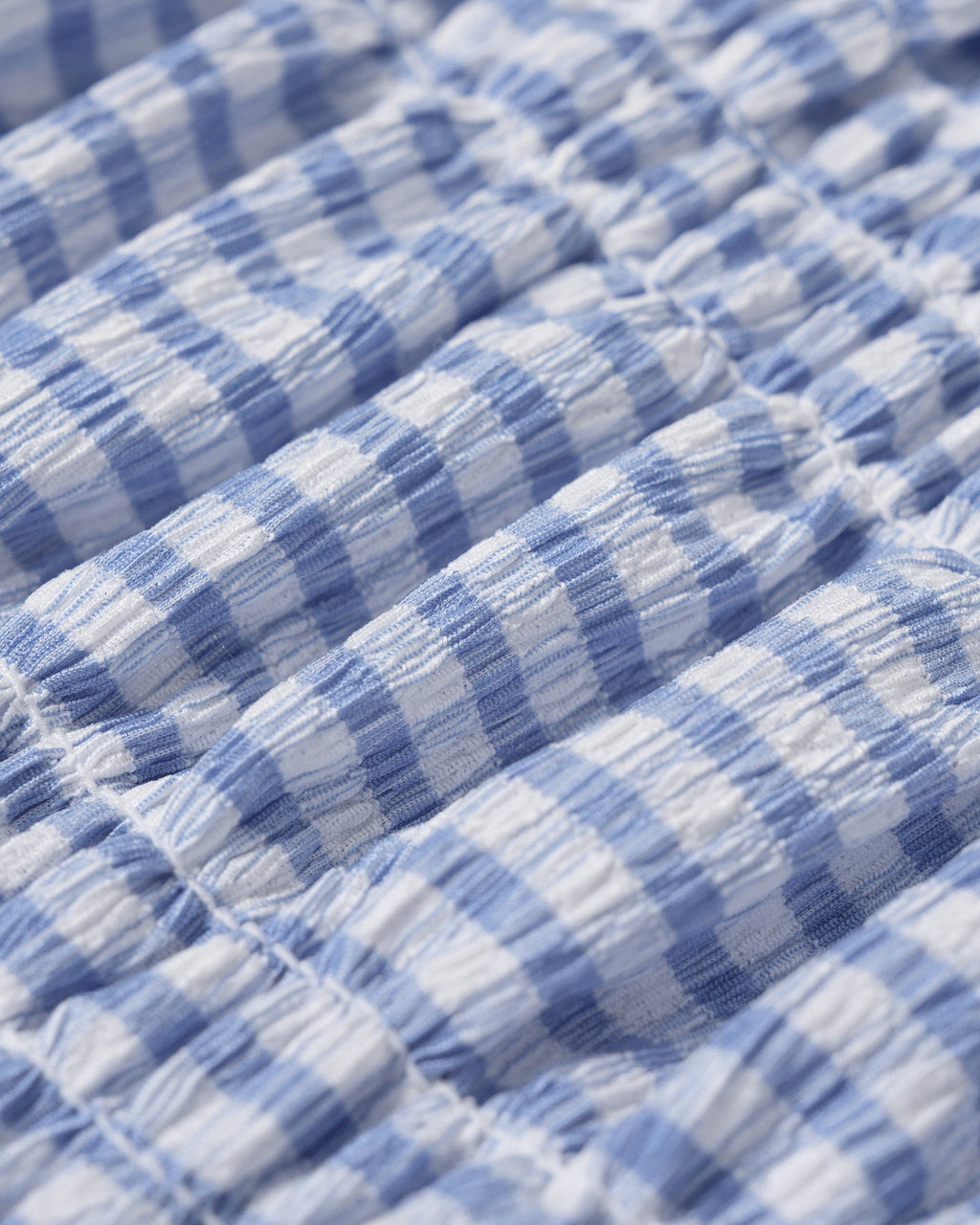 Blue Plaid Shirred Button Tank