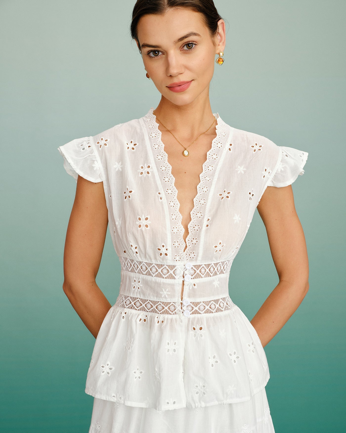 White V Neck Cut Out Tee