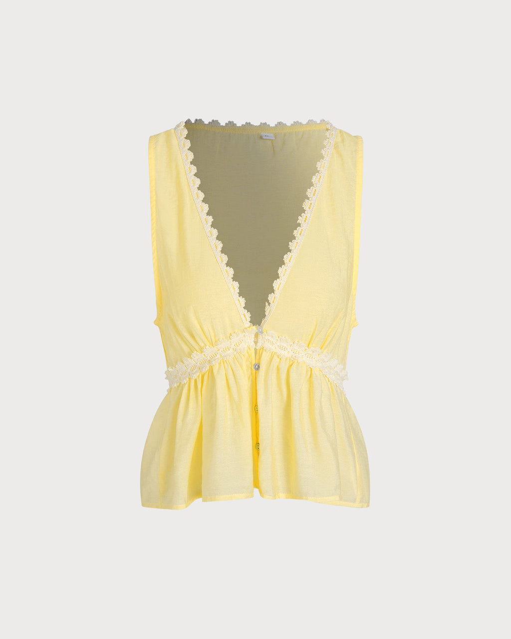 Yellow V Neck Button Tank Top