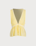 Yellow V Neck Button Tank Top