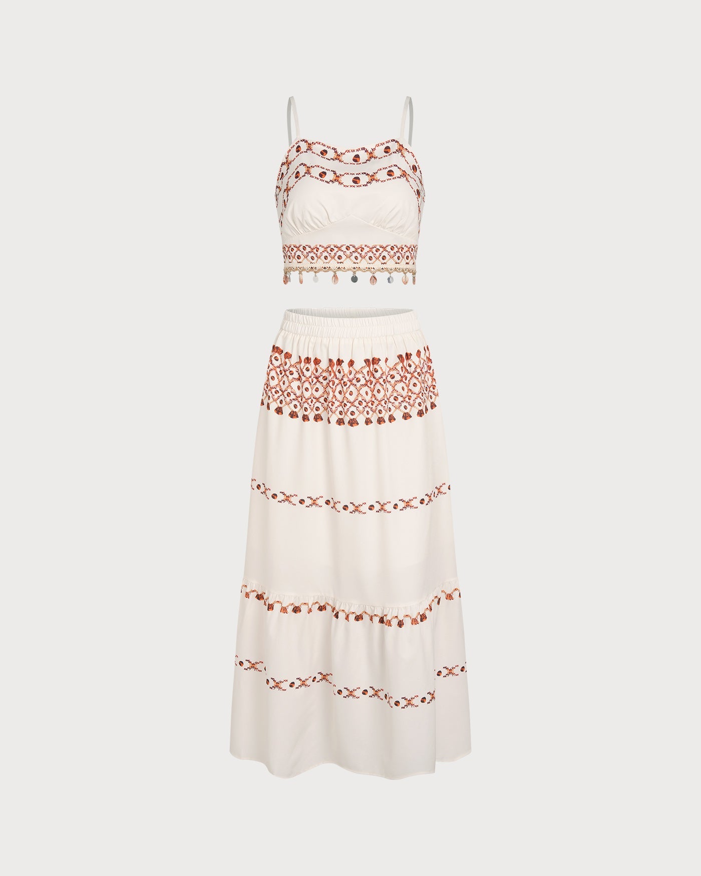 Apricot Elastic Waist Two-Piece Skirt Set