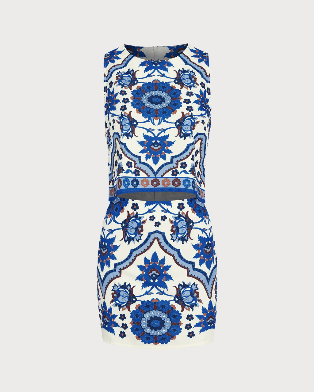 Blue Floral Two-Piece Skirt Set
