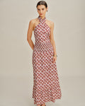 Red Halter Shirred Two-Piece Skirt Set