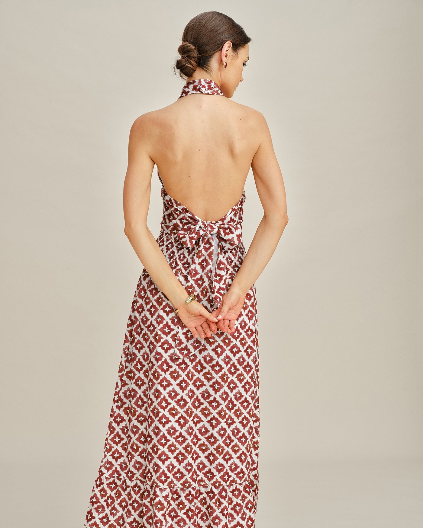 Red Halter Shirred Two-Piece Skirt Set