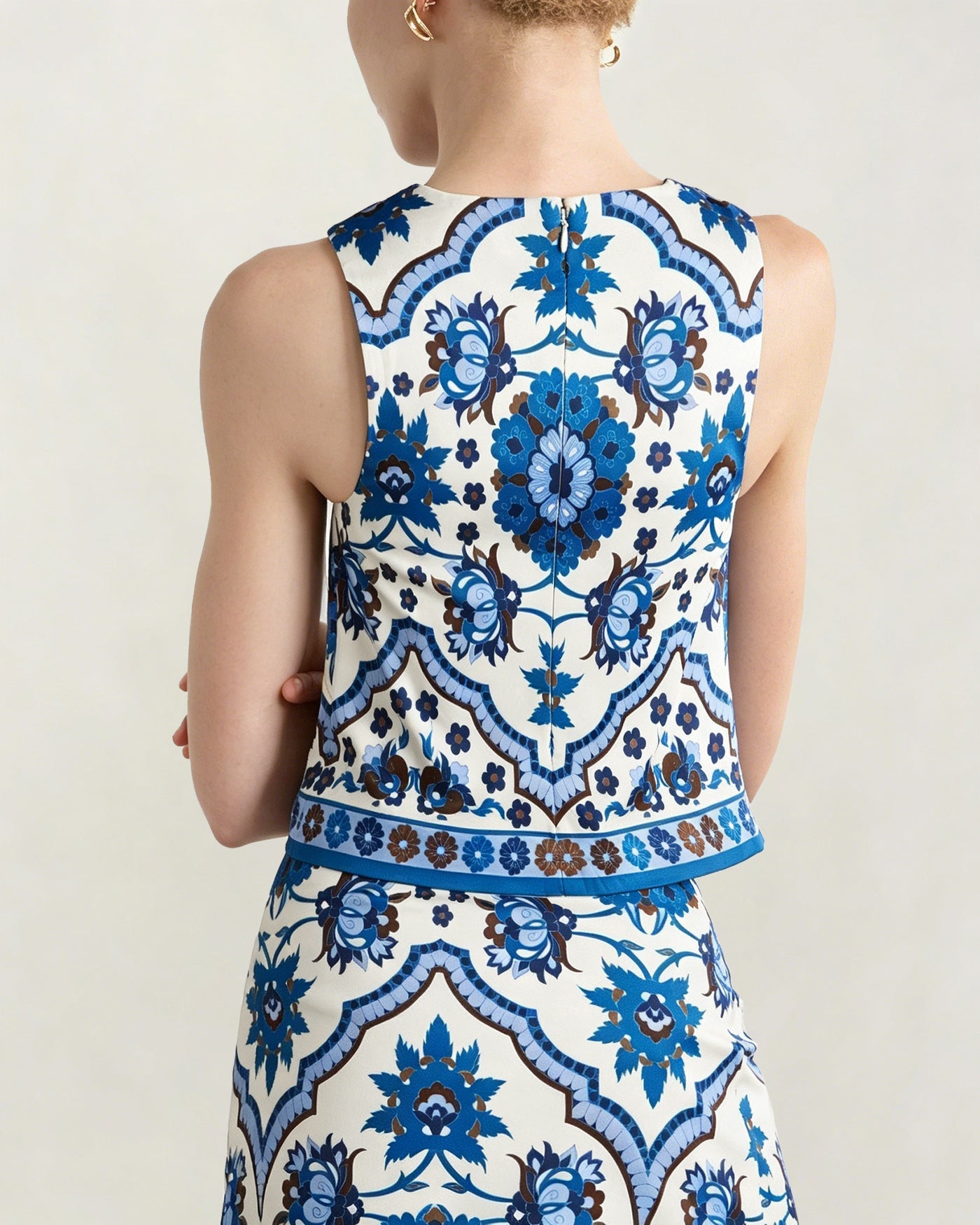 Blue Floral Two-Piece Skirt Set
