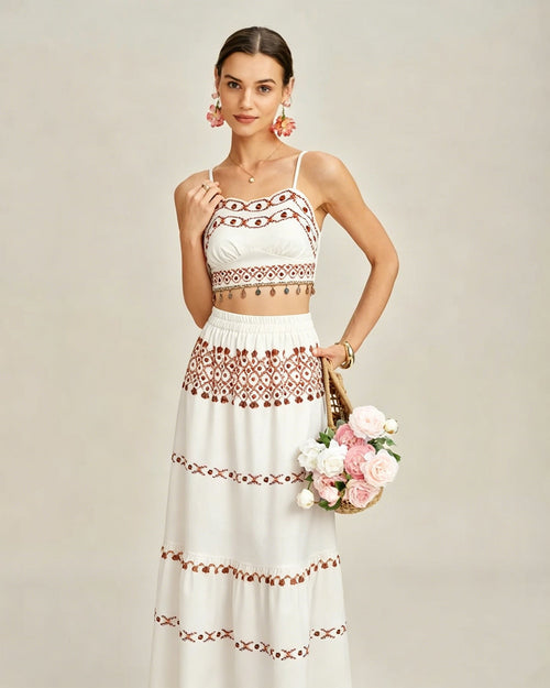 Apricot Elastic Waist Two-Piece Skirt Set