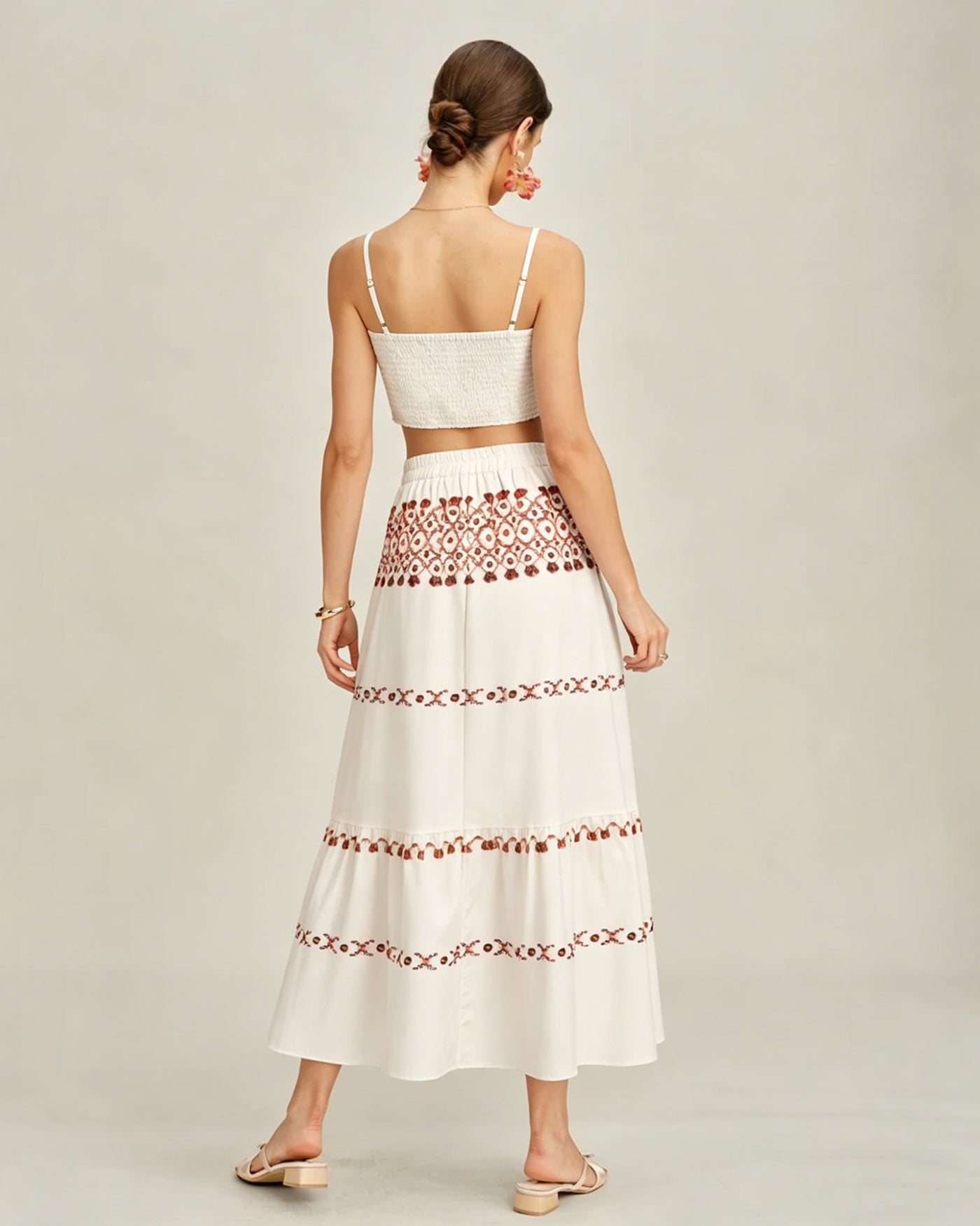 Apricot Elastic Waist Two-Piece Skirt Set