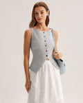 Blue Textured Button Vest
