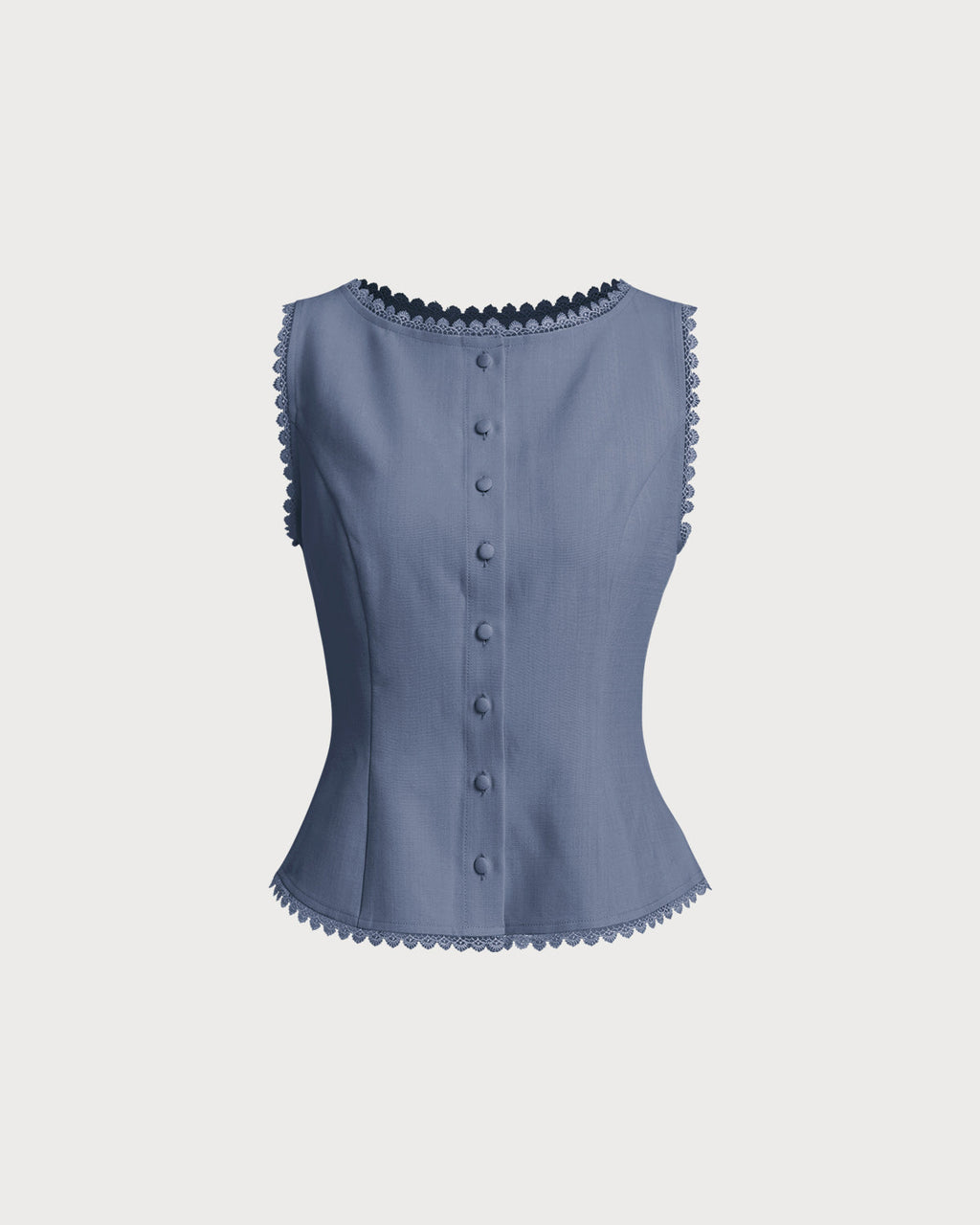Blue Boat Neck Single Breasted Vest