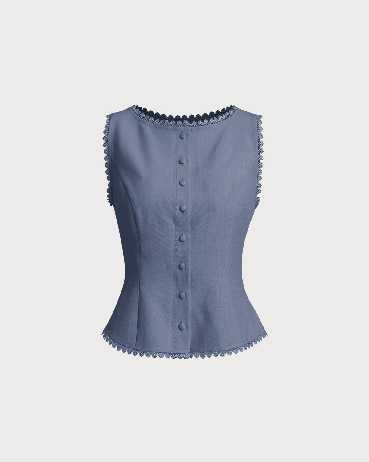 Blue Boat Neck Single Breasted Vest