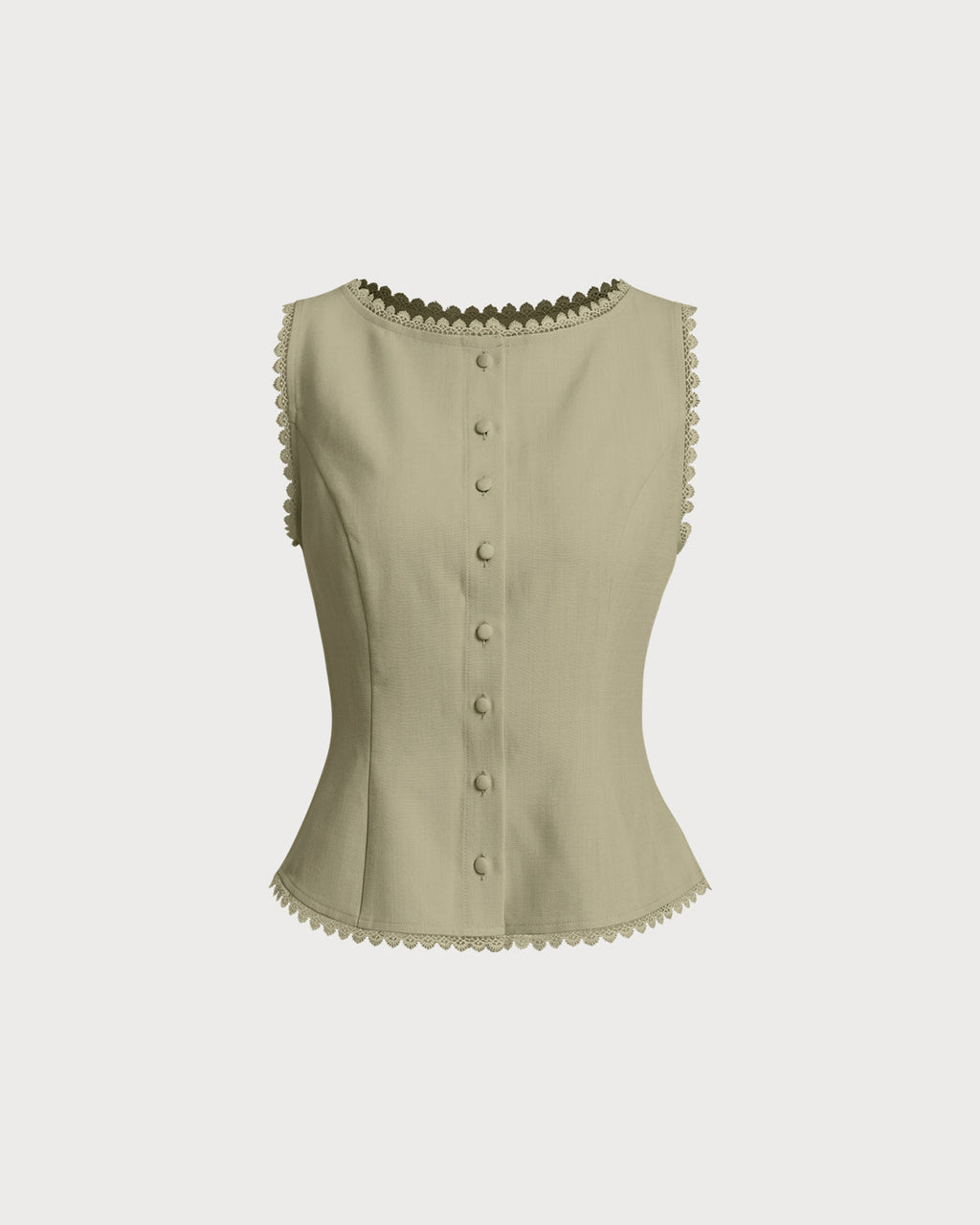 Green Boat Neck Single Breasted Vest