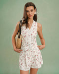 Floral V Neck Single Breasted Vest
