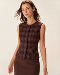 Wine Red Plaid Single Breasted Vest