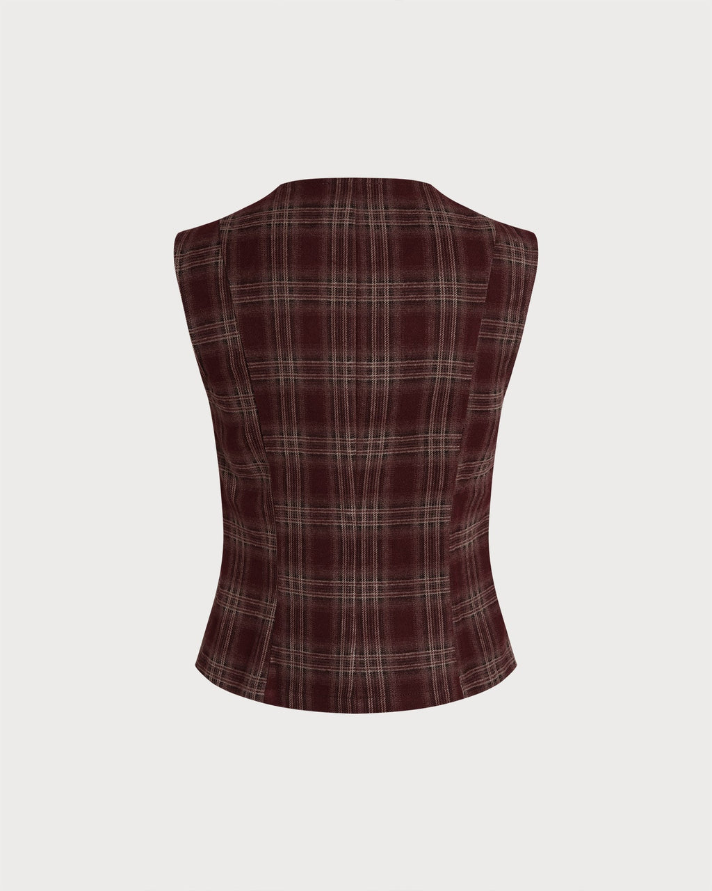 Wine Red Plaid Single Breasted Vest