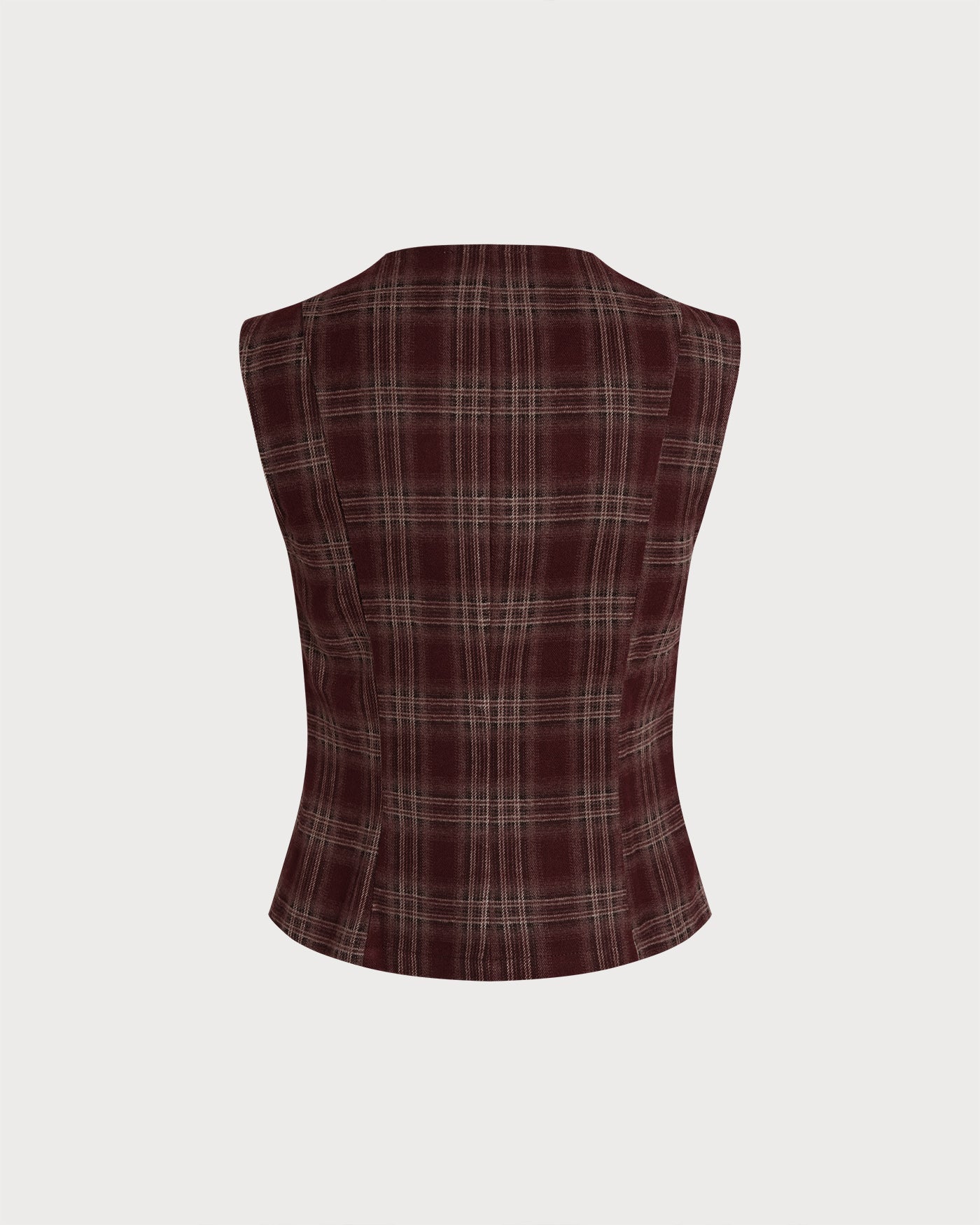 Wine Red Plaid Single Breasted Vest