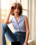 Blue Single Breasted Collar Striped Vest