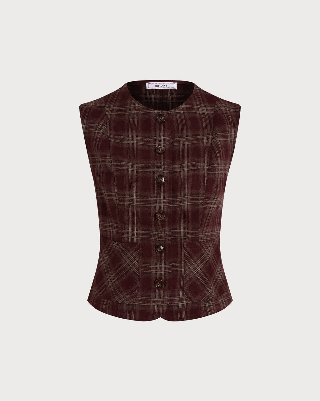 Wine Red Plaid Single Breasted Vest