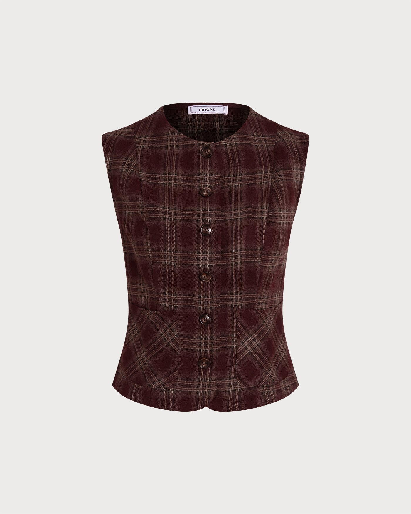 Wine Red Plaid Single Breasted Vest