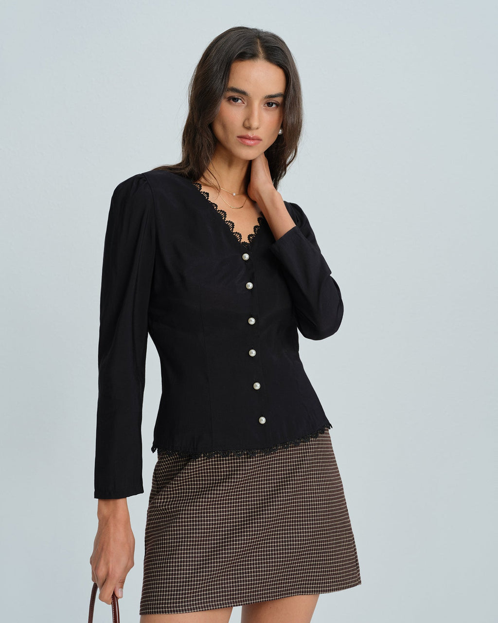 Black V Neck Lace Blouse