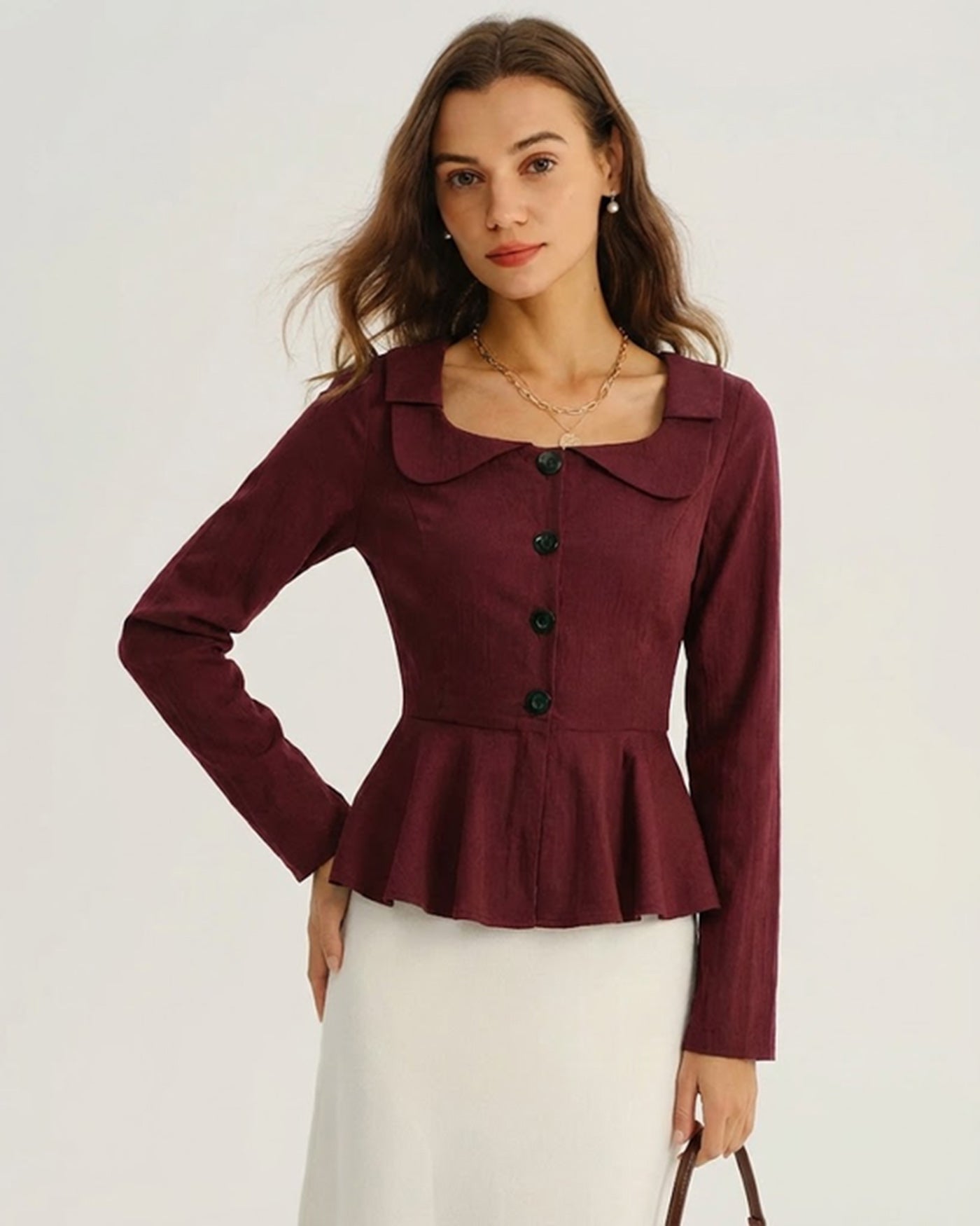Brick Red Square Neck Viscose Blouse