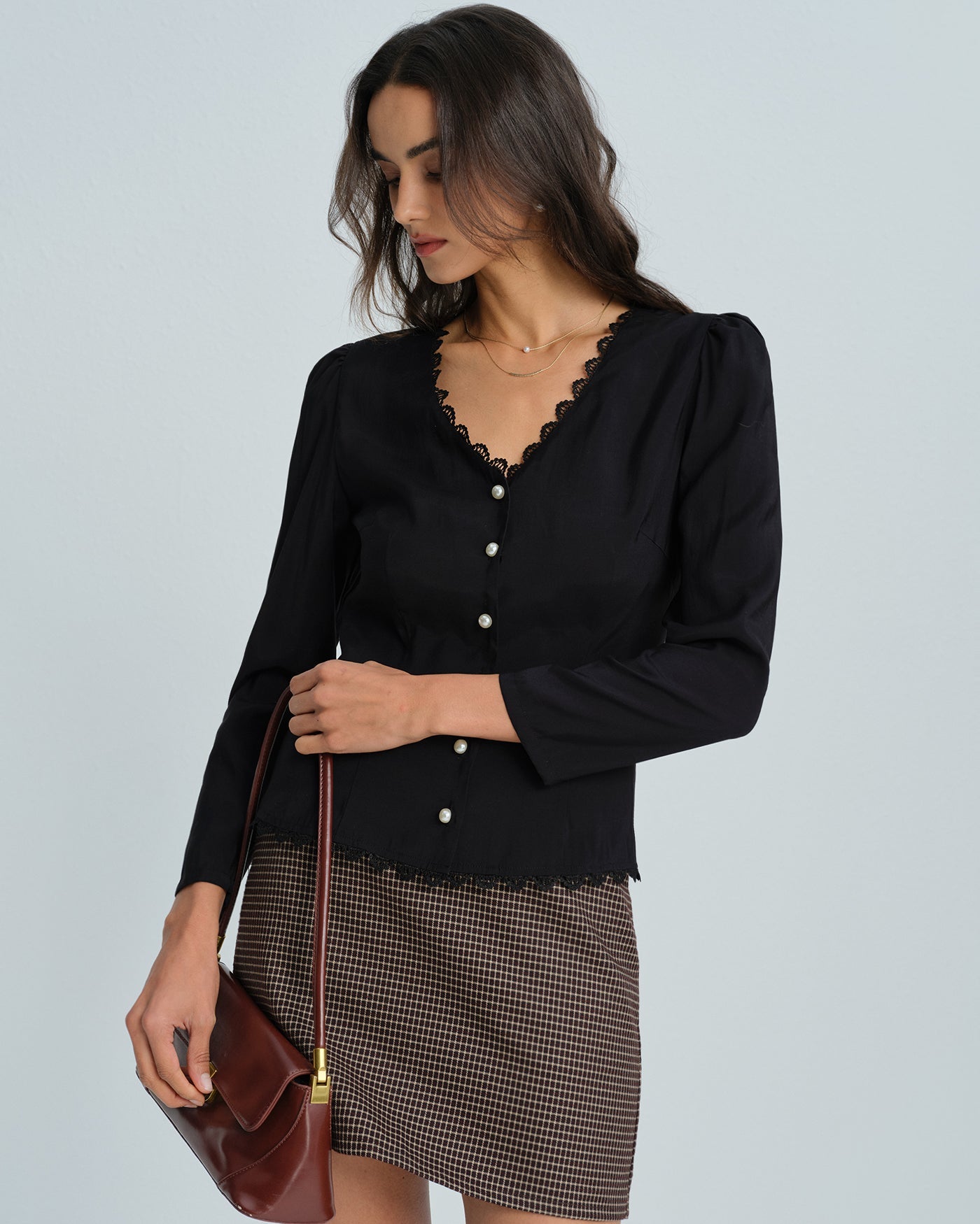 Black V Neck Lace Blouse