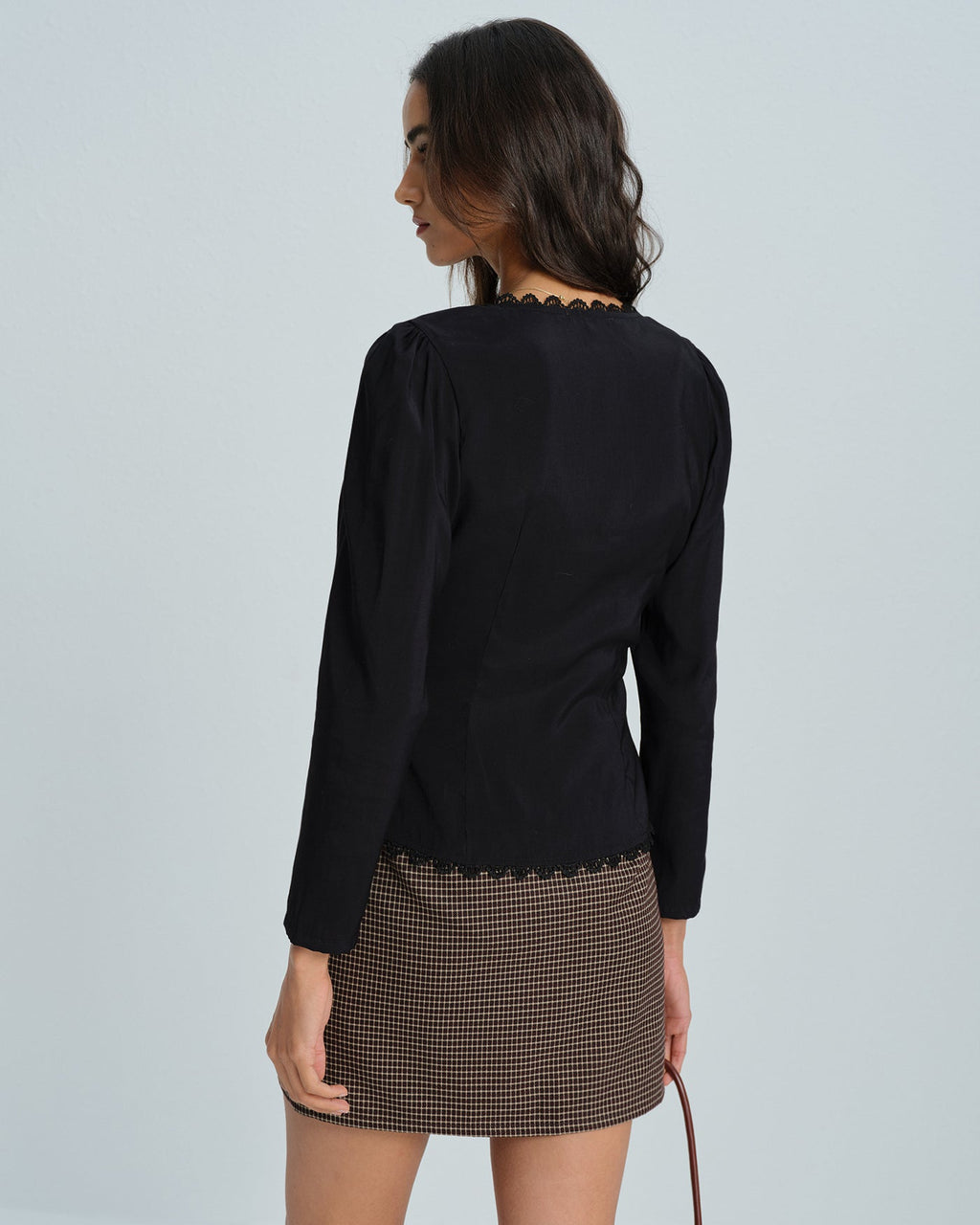 Black V Neck Lace Blouse