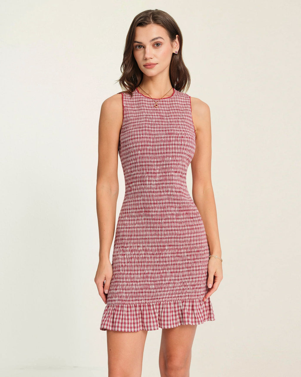 Red Ruffle Plaid Mini Dress