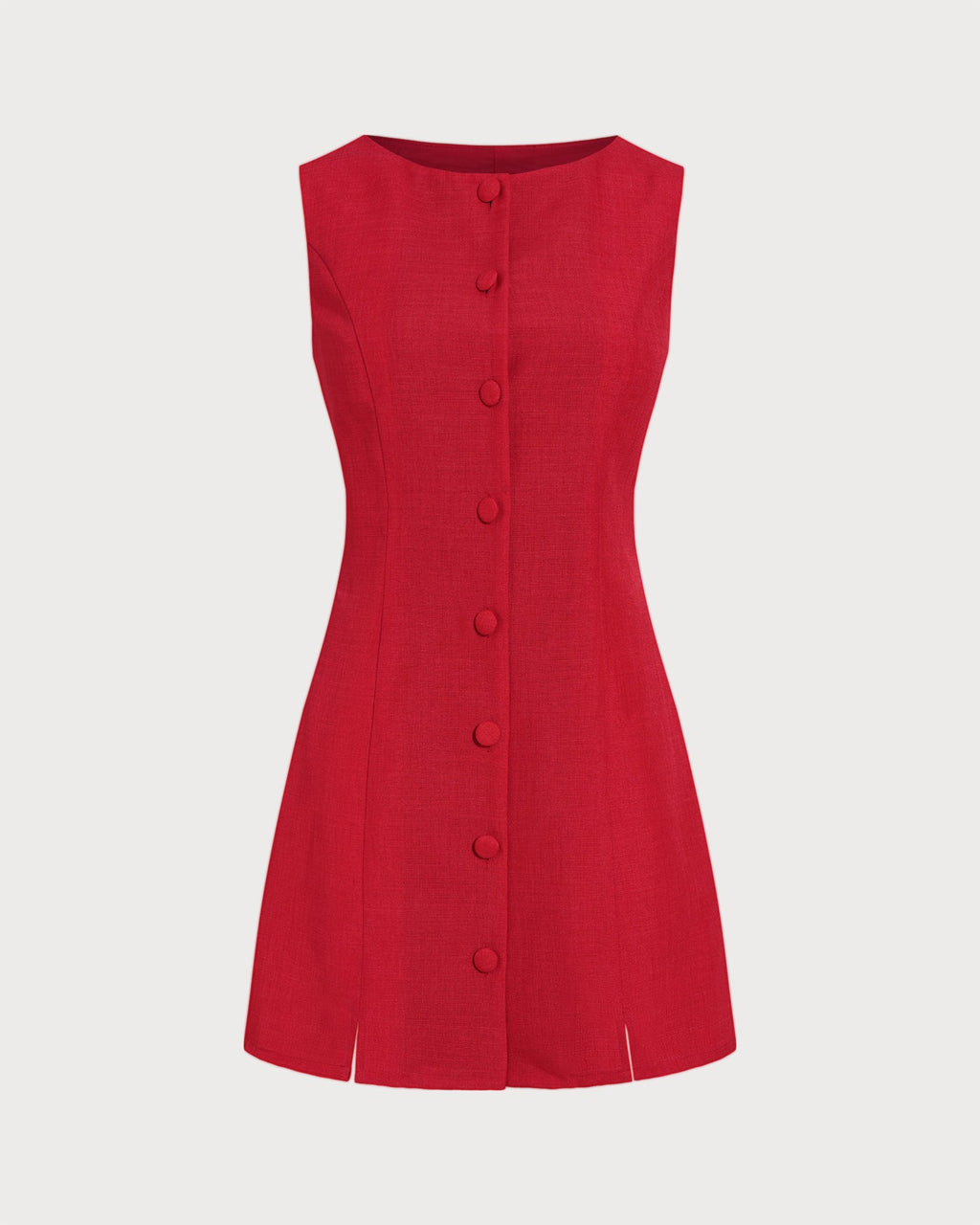 Red Boat Neck Button Mini Dress