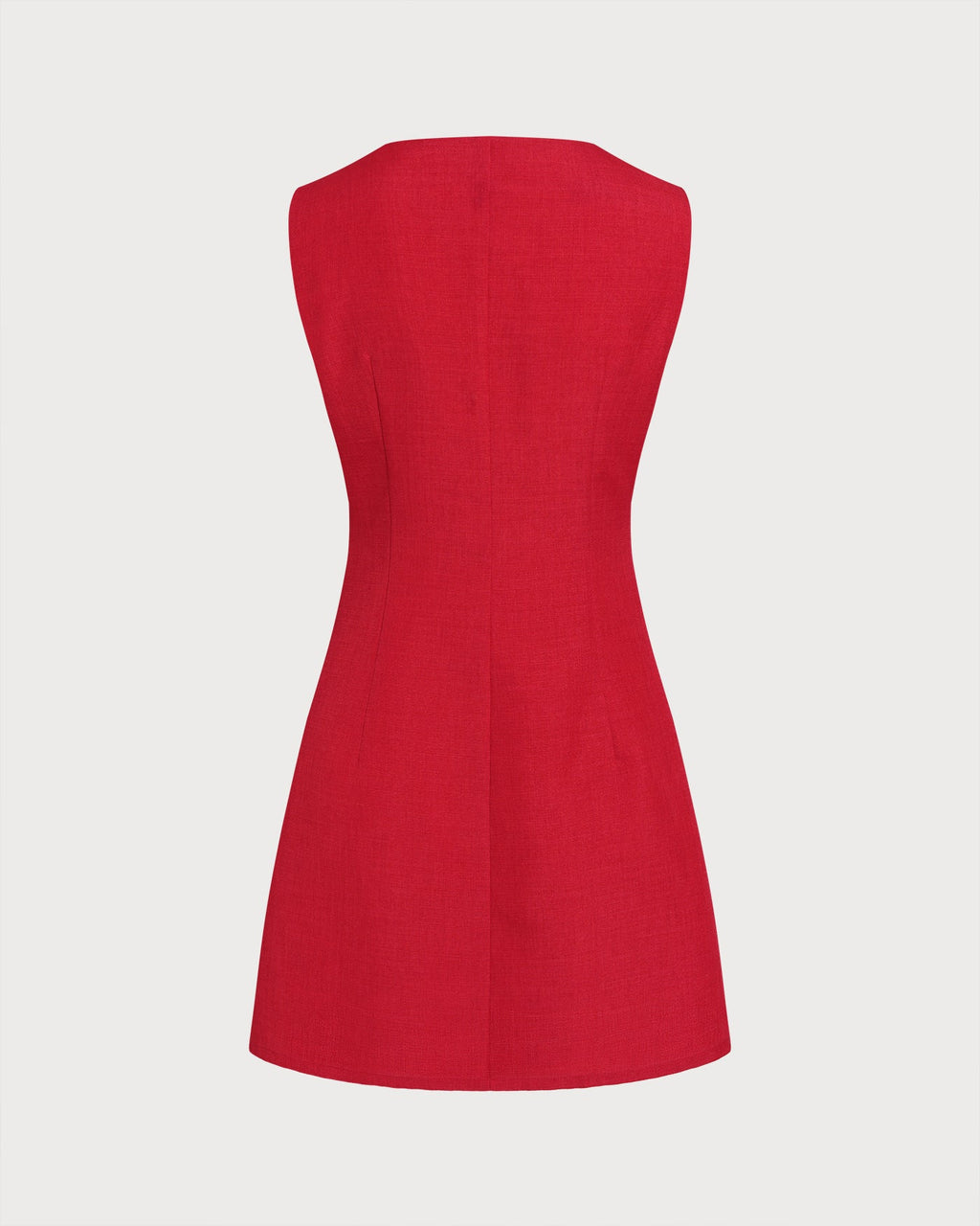 Red Boat Neck Button Mini Dress
