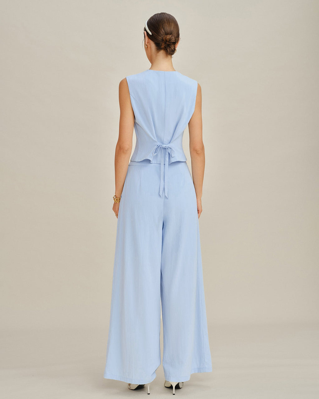 Blue Solid Pockets Straight Pants