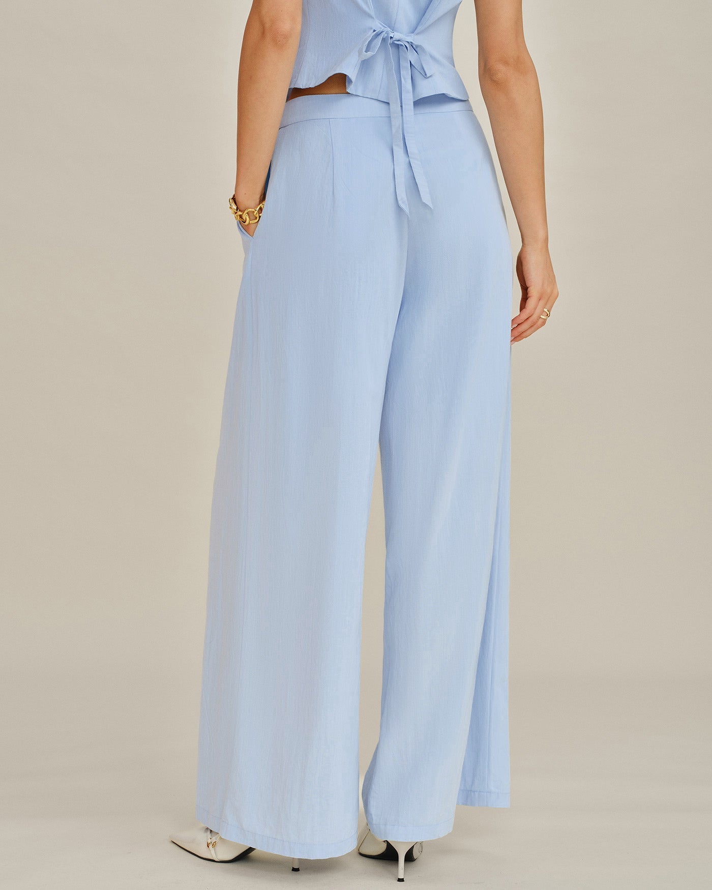Blue Solid Pockets Straight Pants