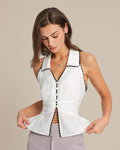 White Collar Button Tank Top