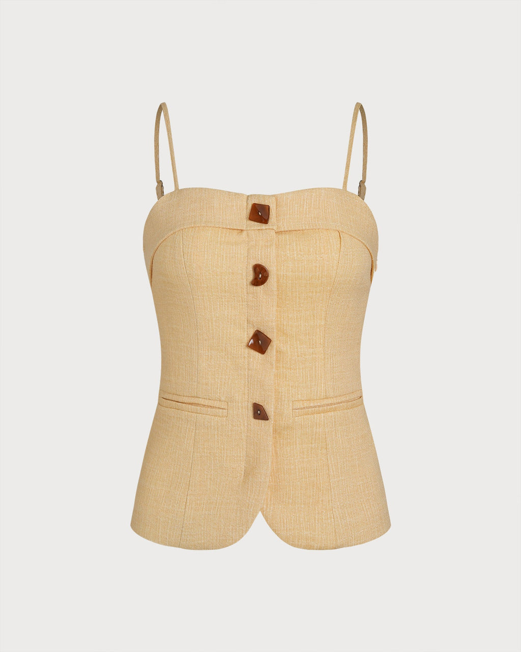 Yellow Solid Button Tank Top