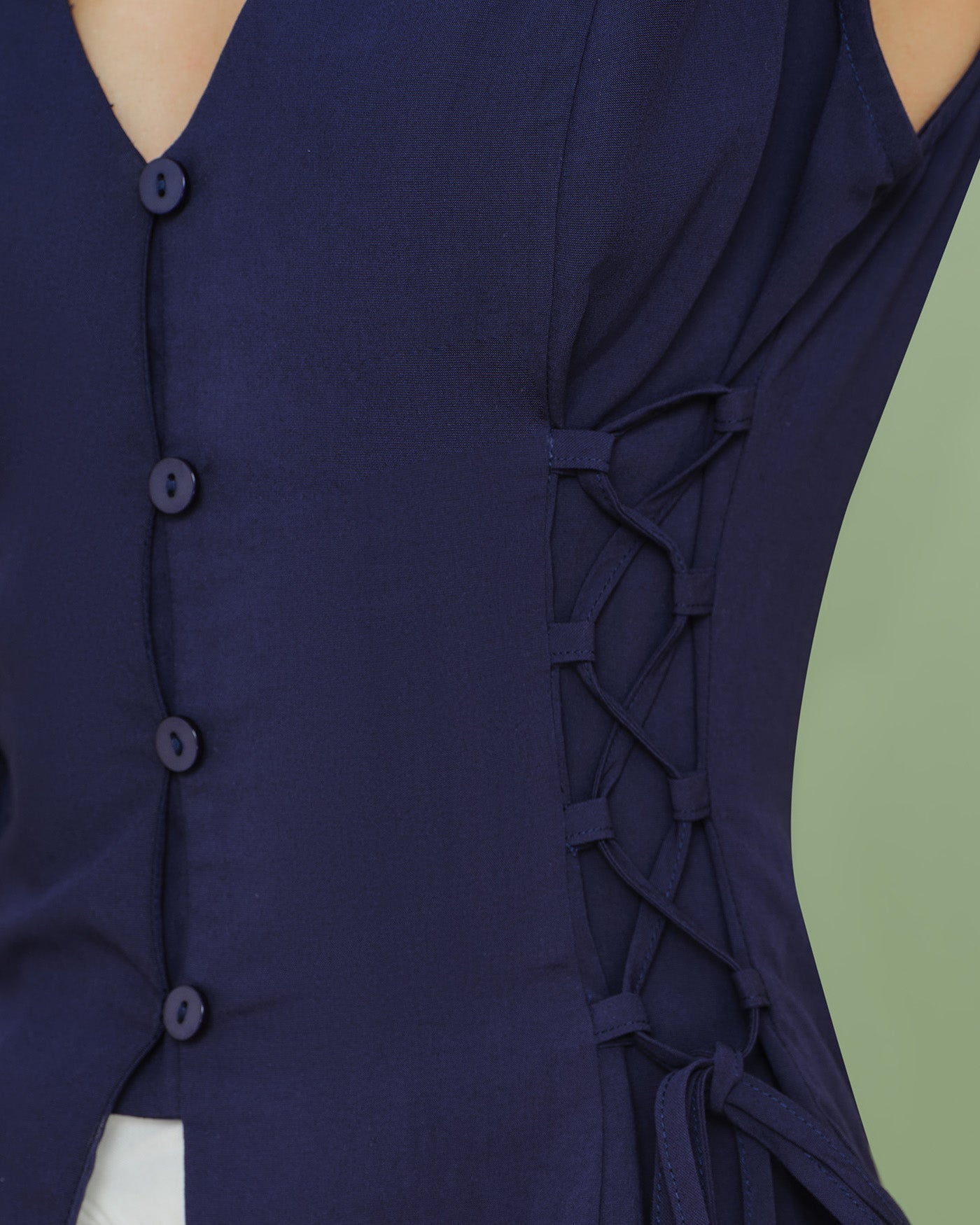 Navy V Neck Single Breasted Tie Vest