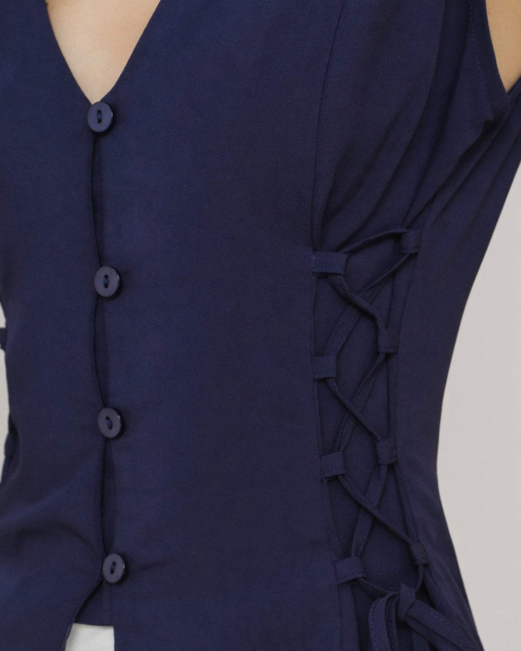 Navy V Neck Single Breasted Tie Vest