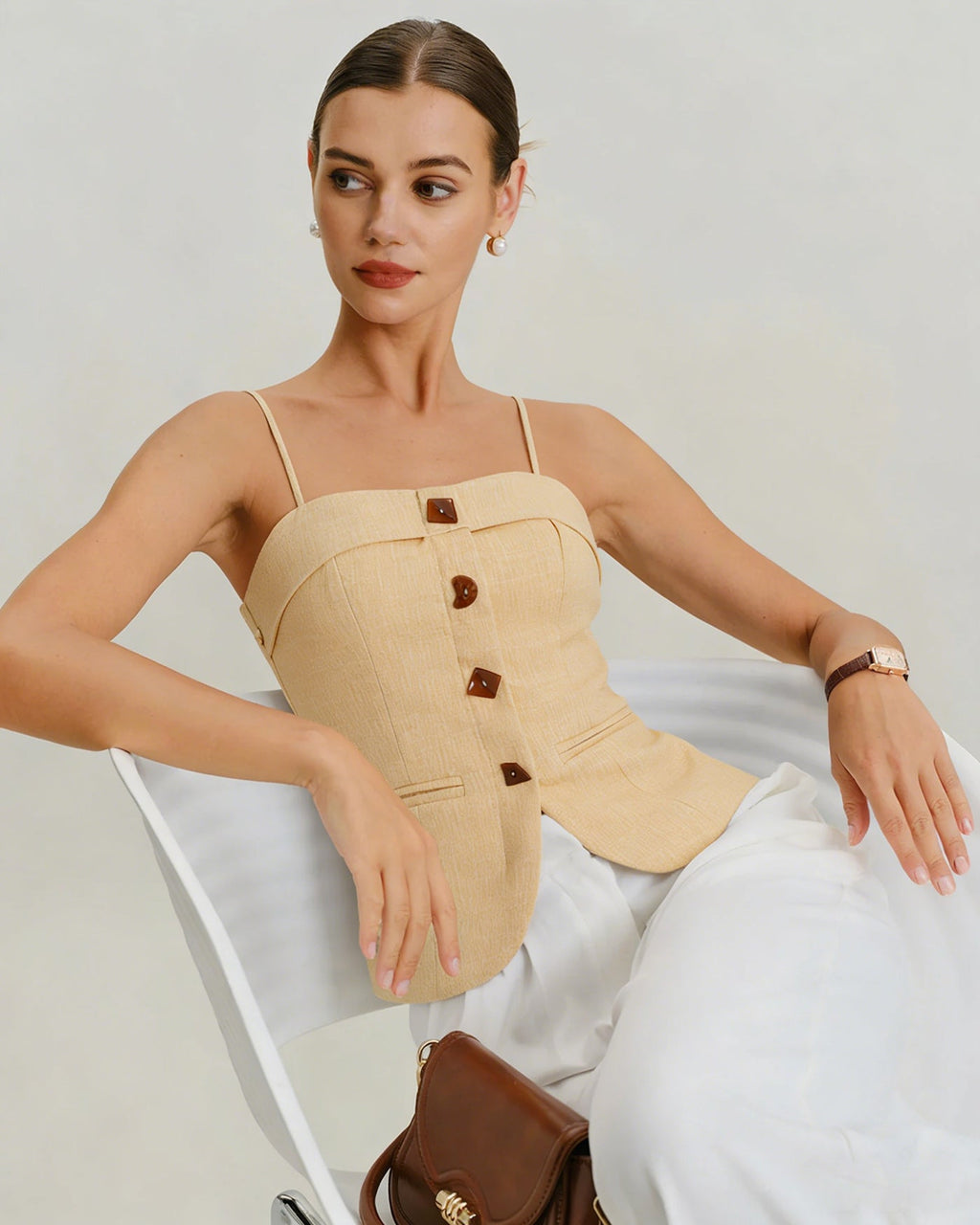 Yellow Solid Button Tank Top